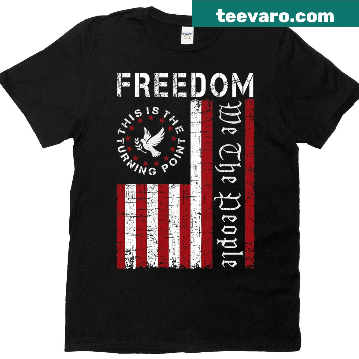 Patriotic t-shirt featuring American flag and bold statement — on a men's t-shirt