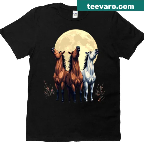 Cartoon horses howling at the moon on an equestrian t-shirt