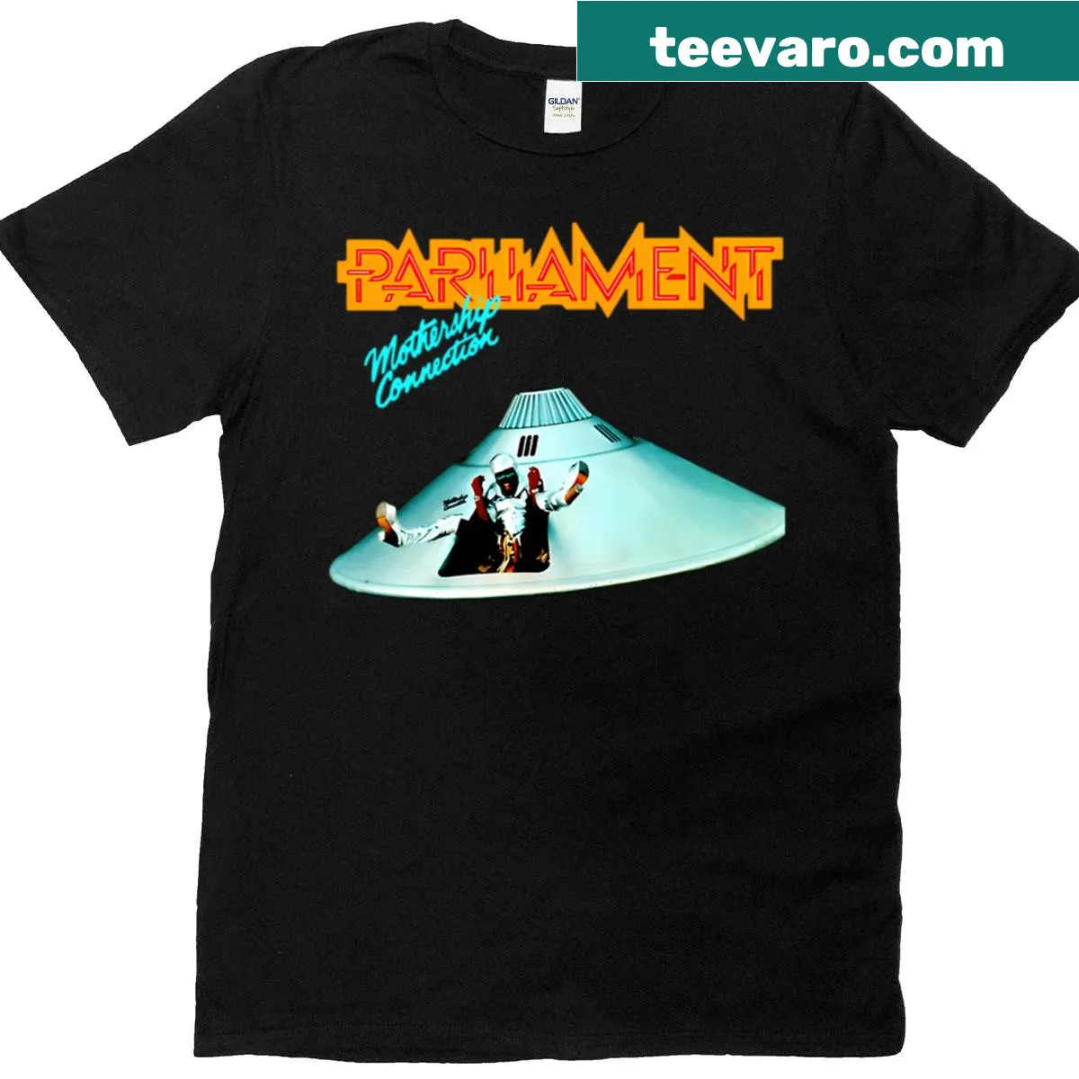 Retro Mothership design T-shirt celebrating music culture — on a men's t-shirt
