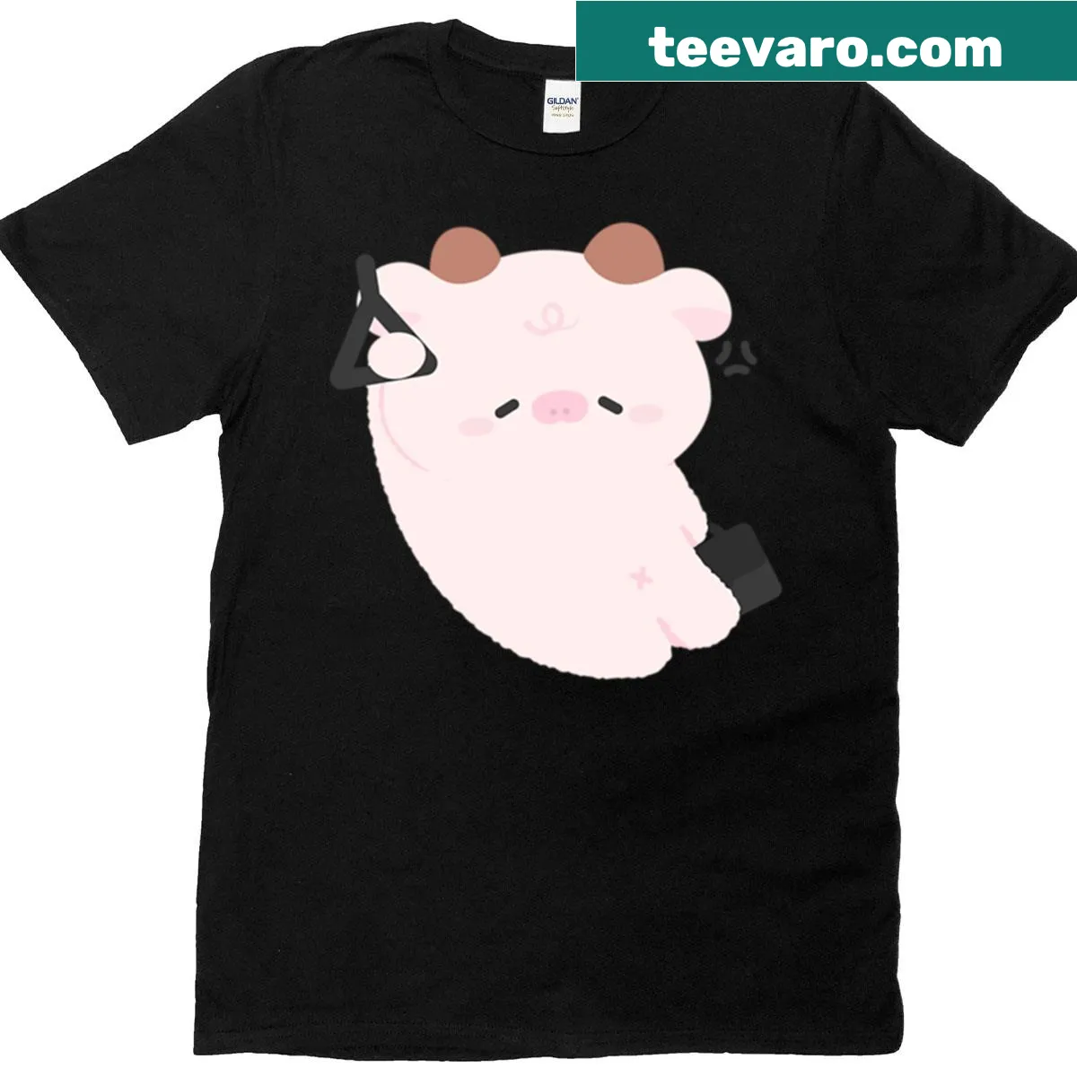 Funny T-shirt featuring a tired cow commuting illustration — on a men's t-shirt