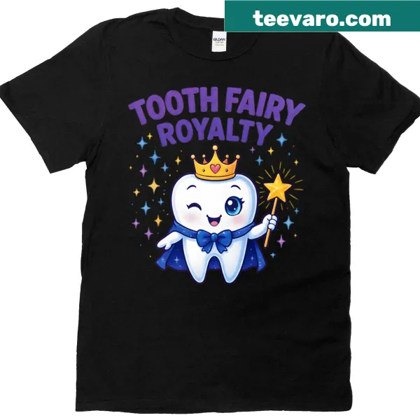 Cute Tooth Fairy design with a crown and wand on a t-shirt