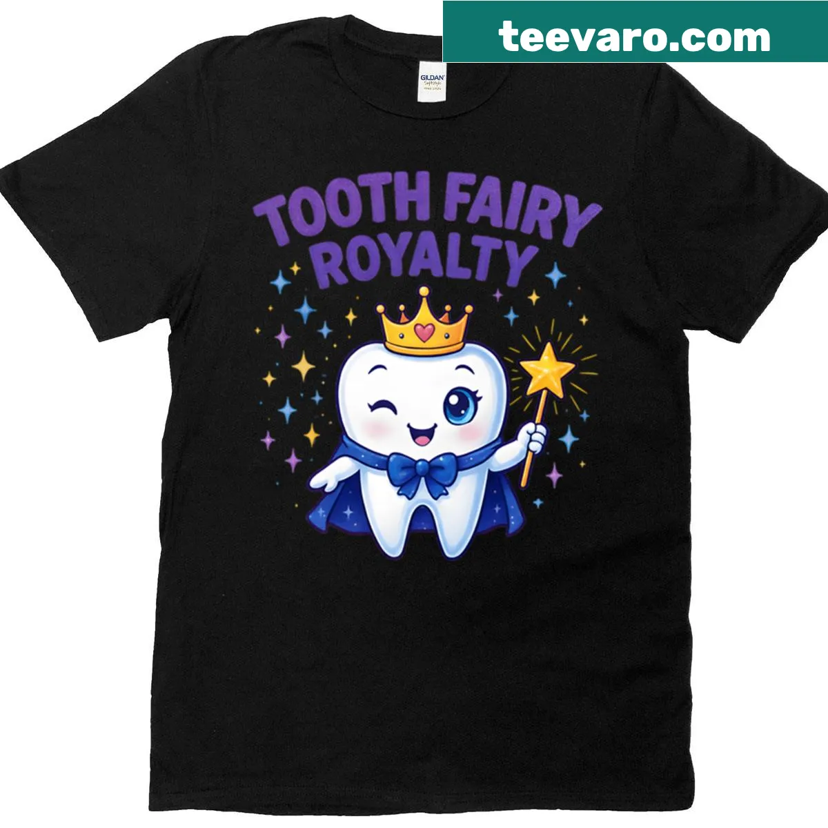 Cute Tooth Fairy design with a crown and wand on a t-shirt — on a men's t-shirt
