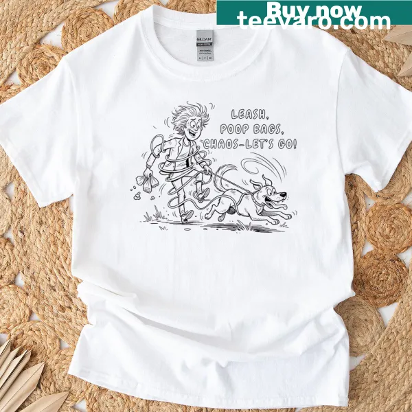 Cartoon dog lover tee with whimsical adventure theme