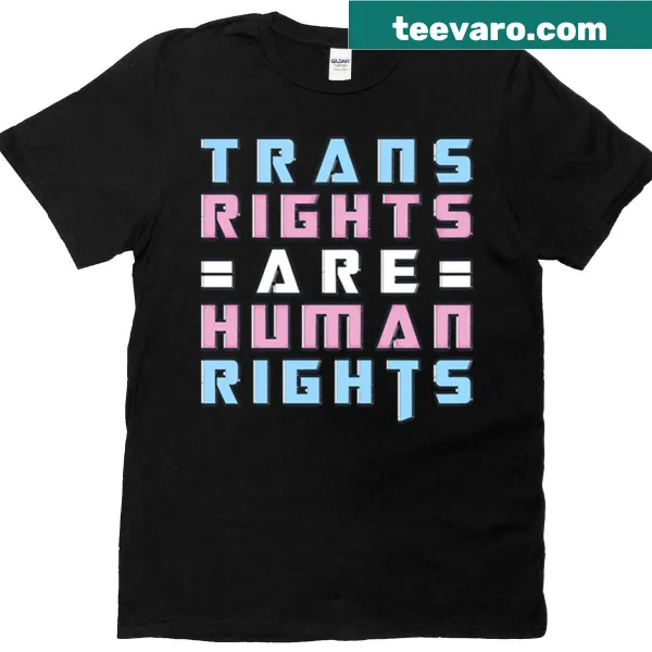 Transformers-style T-shirt with the phrase 'Trans Rights Are Human Rights'