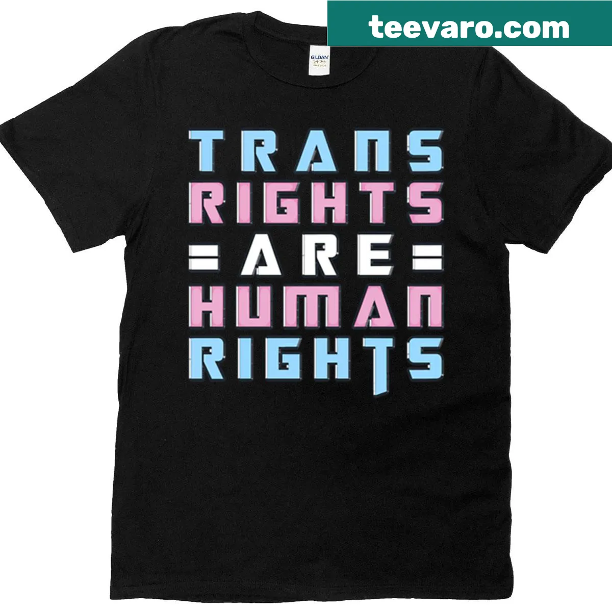 Transformers-style T-shirt with the phrase 'Trans Rights Are Human Rights' — on a men's t-shirt