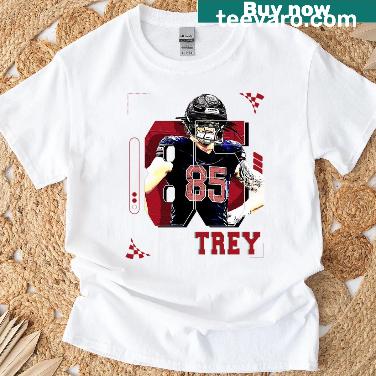 Football player graphic design for Trey Benson t-shirt — on a men's t-shirt