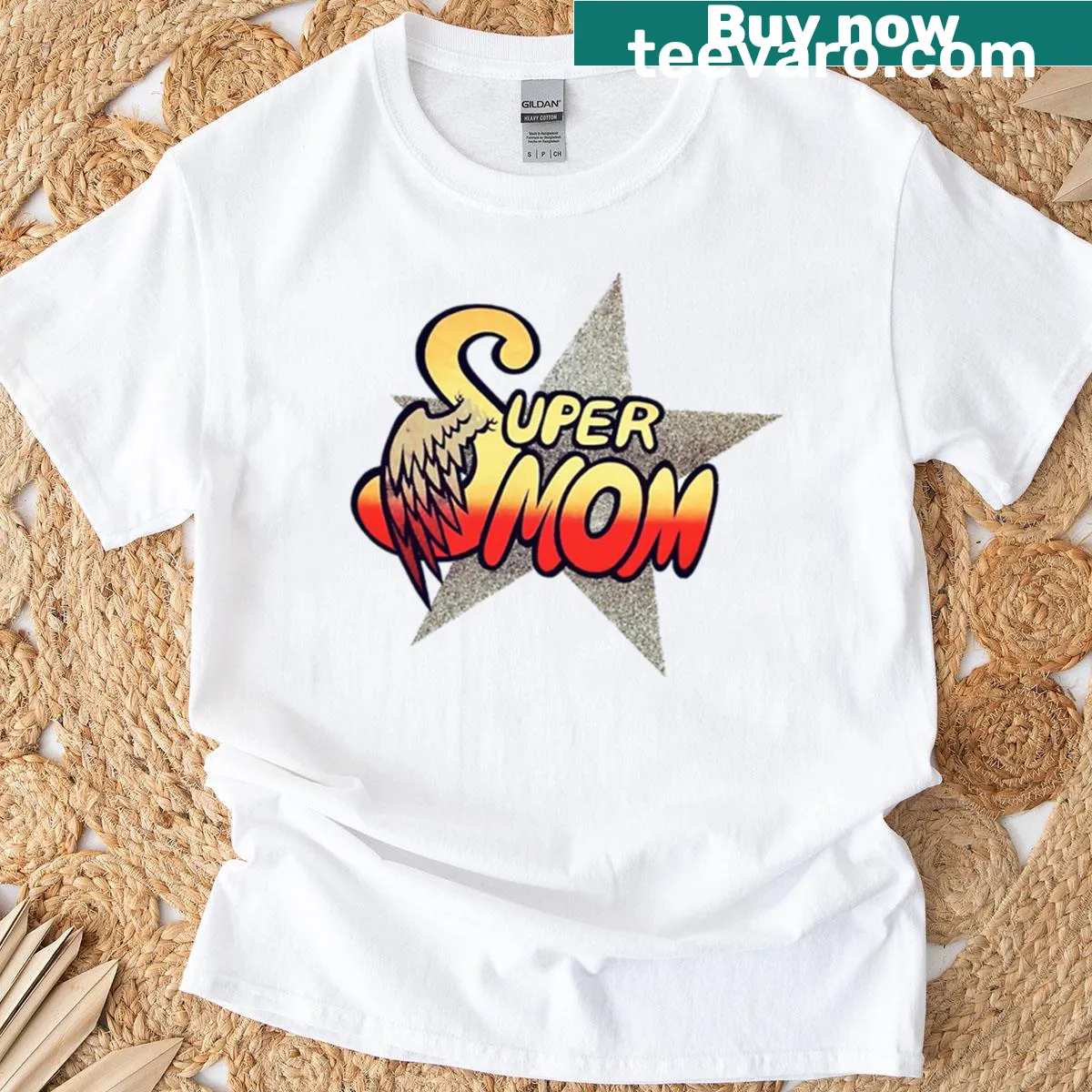 Vintage Super Mom graphic t-shirt — on a men's t-shirt