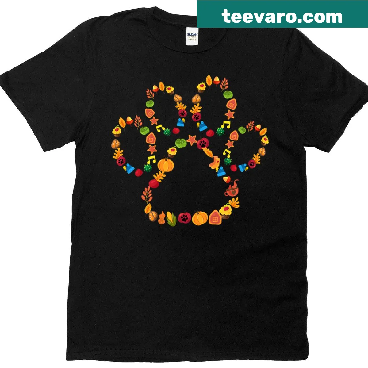 Cute pumpkin design with dog paw for dog moms — on a men's t-shirt