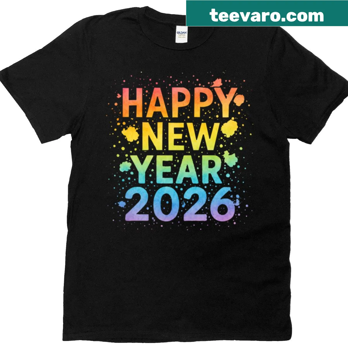Watercolor rainbow New Year 2026 T-shirt — on a men's t-shirt