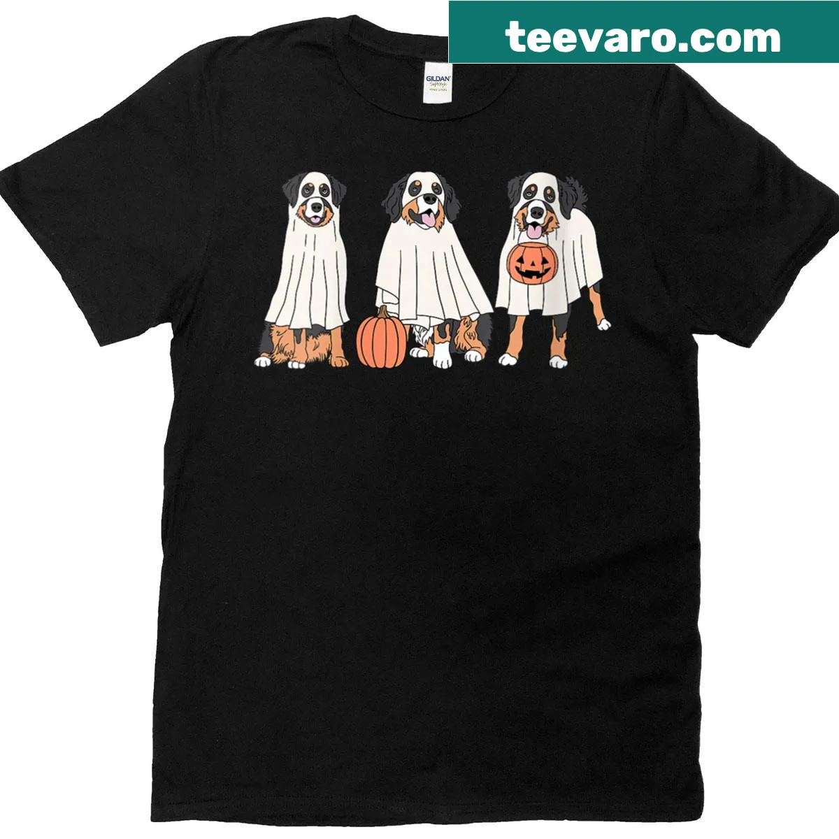 Cute illustration of ghostly Bernese Mountain dogs for Halloween T-shirt — on a men's t-shirt
