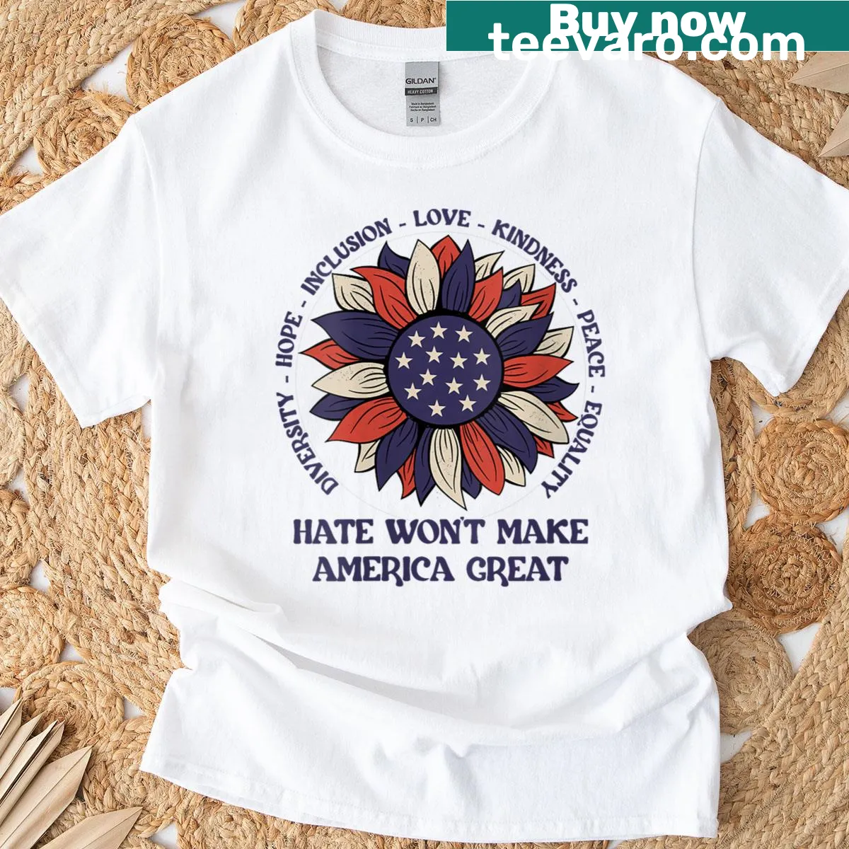 Hate Won't Make America Great graphic T-shirt — on a men's t-shirt