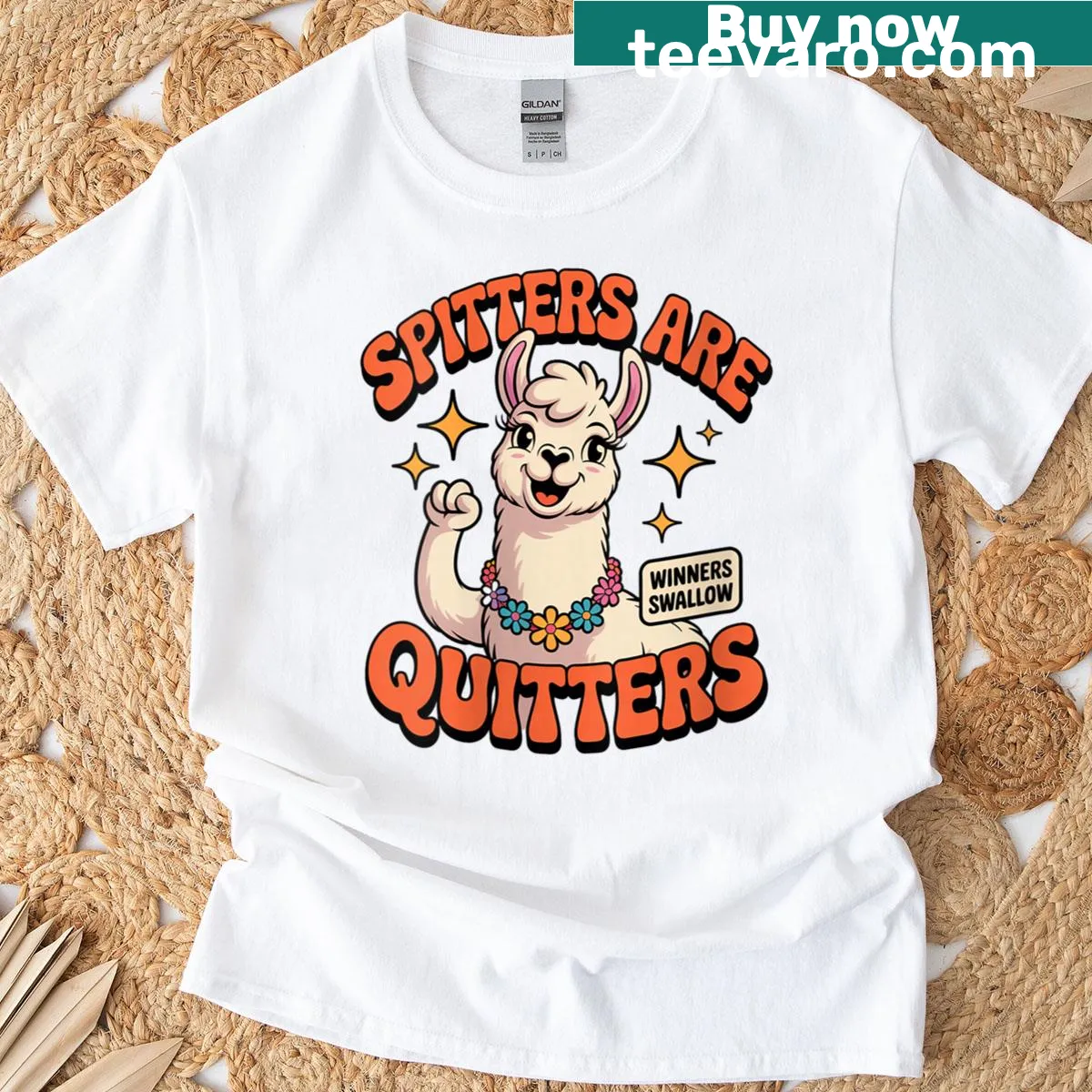 Funny meme t-shirt featuring the phrase 'Spitters Are Quitters' — on a men's t-shirt