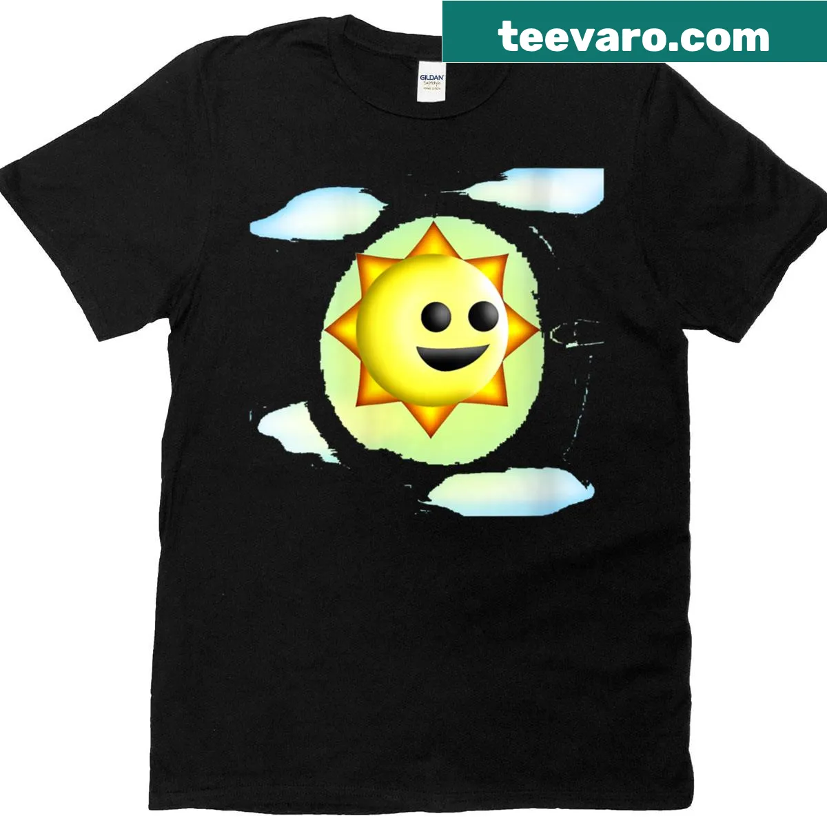 Playful t-shirt featuring Mr. Sun design for women. — on a men's t-shirt