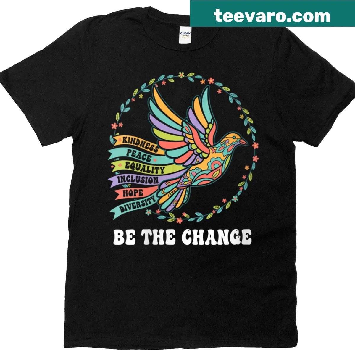 Wholesome t-shirt with peace dove and kindness message — on a men's t-shirt