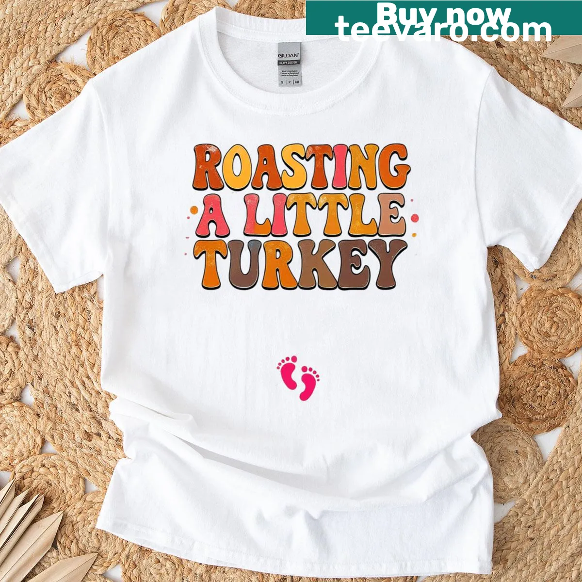 Roasting A Little Turkey pregnancy announcement T-shirt — on a men's t-shirt