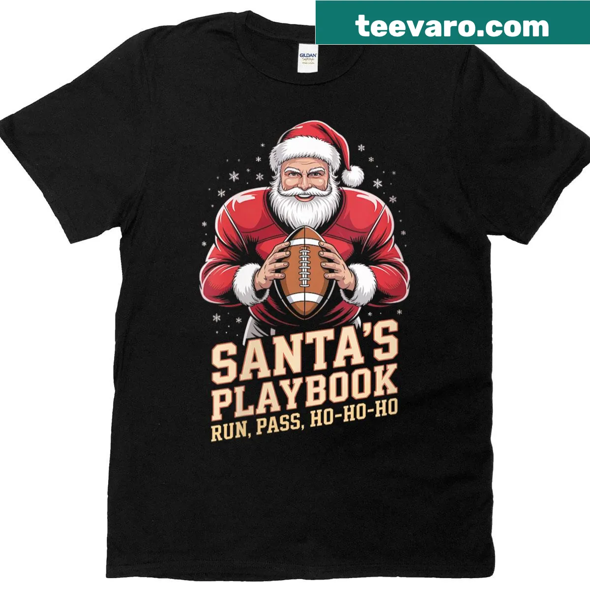 Funny football playbook t-shirt with a Christmas theme — on a men's t-shirt
