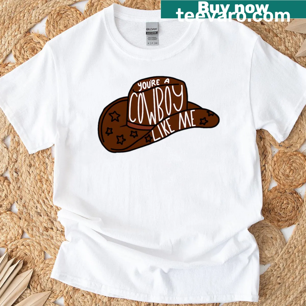 Cowboy-themed T-shirt with playful text — on a men's t-shirt