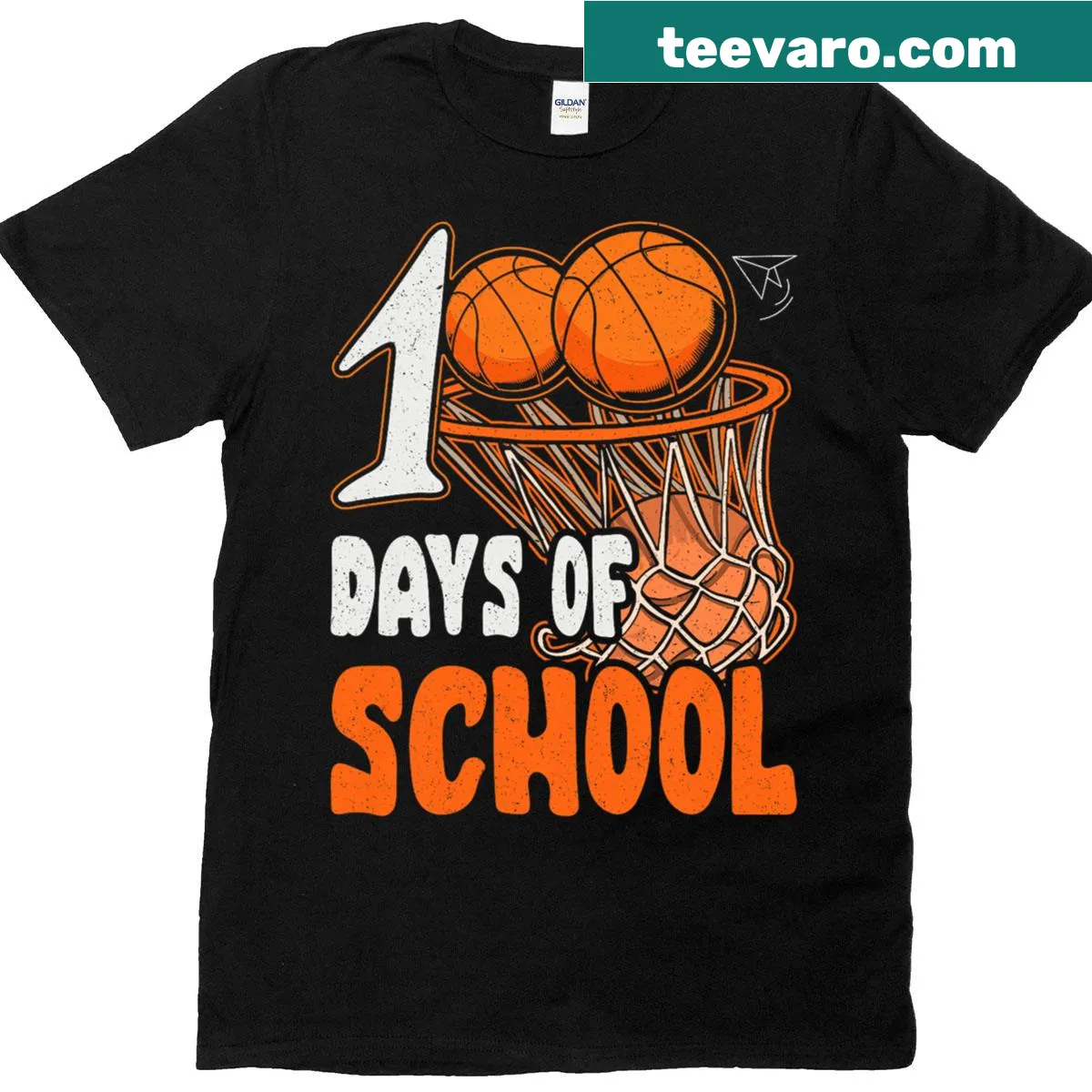 Kids' T-shirt celebrating the 100th day of school with a basketball graphic — on a men's t-shirt