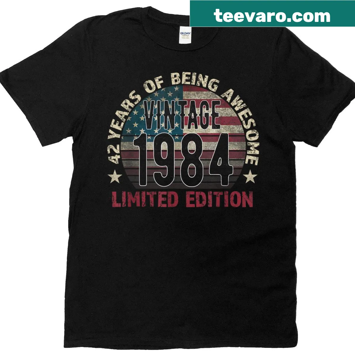 Vintage-style 42nd birthday t-shirt with the year 1984 printed — on a men's t-shirt