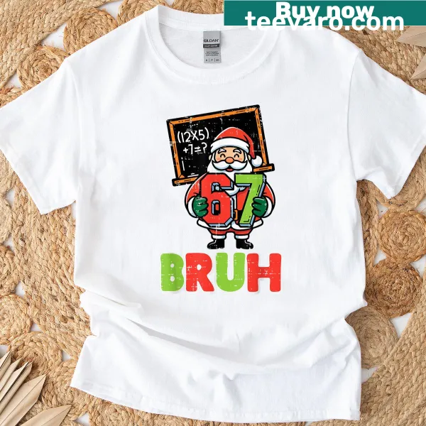 Funny Christmas t-shirt for kids featuring Bruh Santa meme