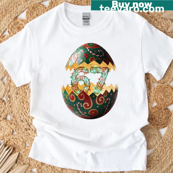 Holiday T-shirt with egg lights design for festive celebrations.