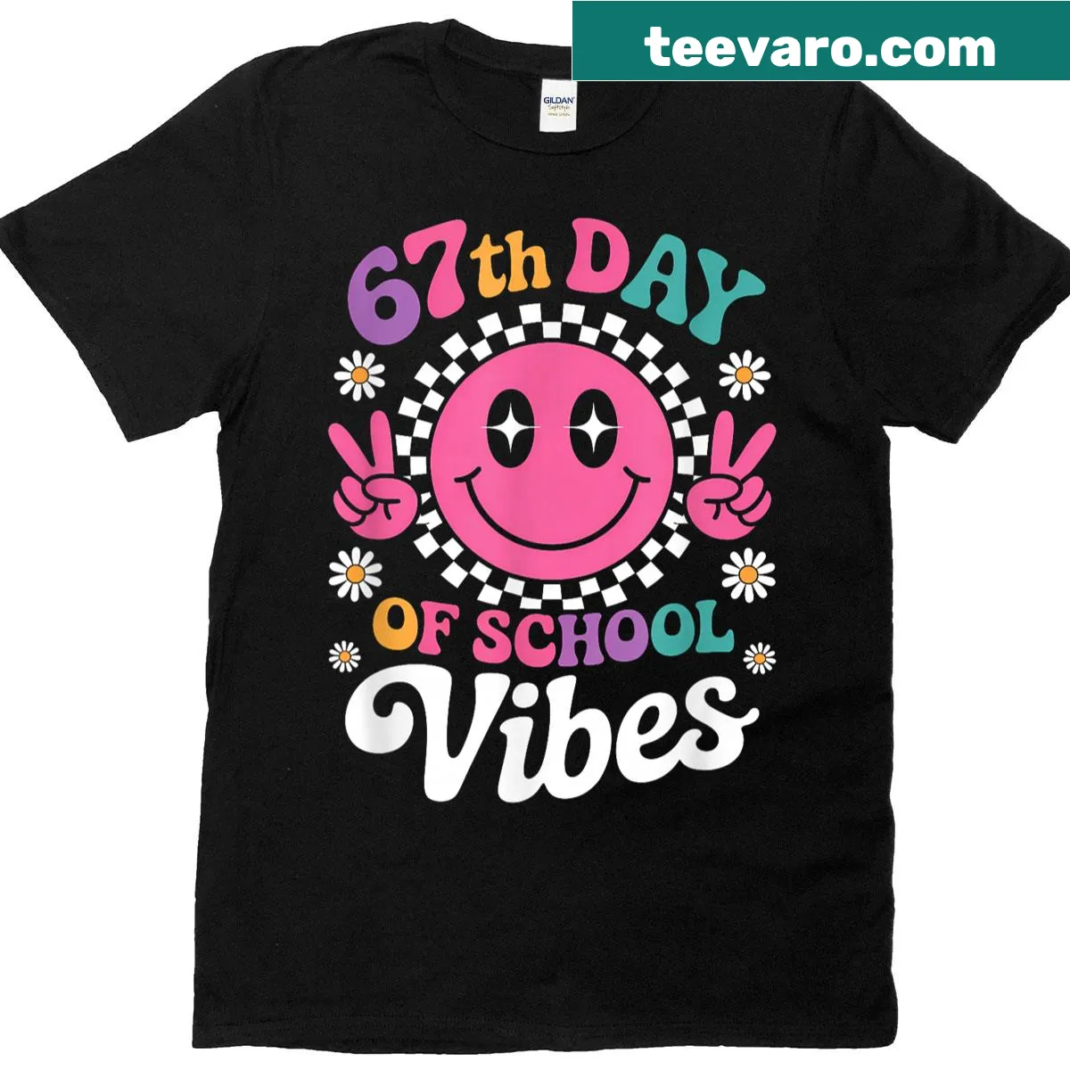 Playful meme graphic celebrating the 67th day of school — on a men's t-shirt