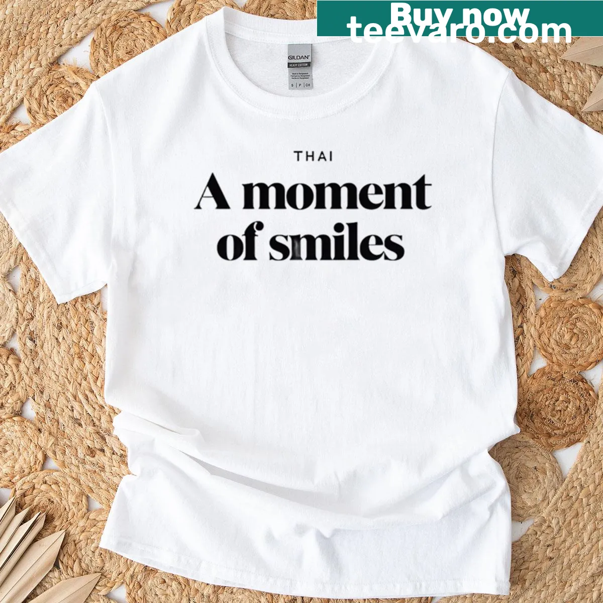 T-shirt with the phrase 'A Moment Of Smiles' in a cheerful typography — on a men's t-shirt