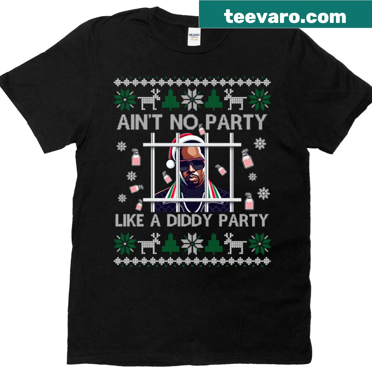 Funny Ugly Christmas T-shirt with party-themed design — on a men's t-shirt