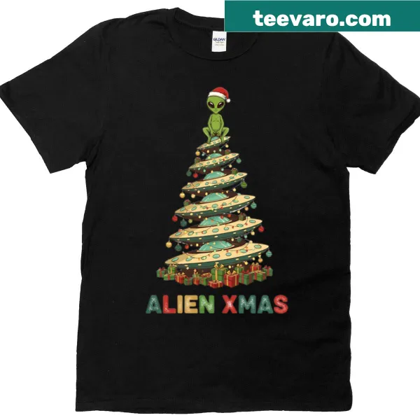 Edgy T-shirt featuring an alien-themed illustration for Christmas.
