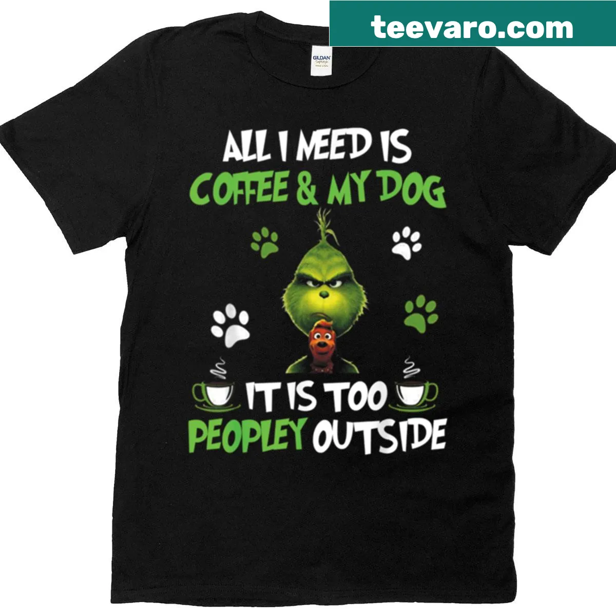 Heartfelt T-shirt with a coffee and dog-themed phrase — on a men's t-shirt
