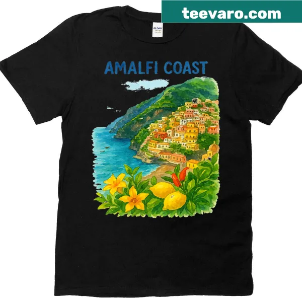 Vintage Amalfi Coast watercolor graphic T-shirt