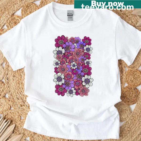 Illustrative Anemone flower design t-shirt for nature lovers.