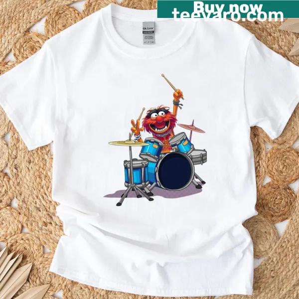 Cartoon T-shirt featuring Animal from The Muppets playing drums
