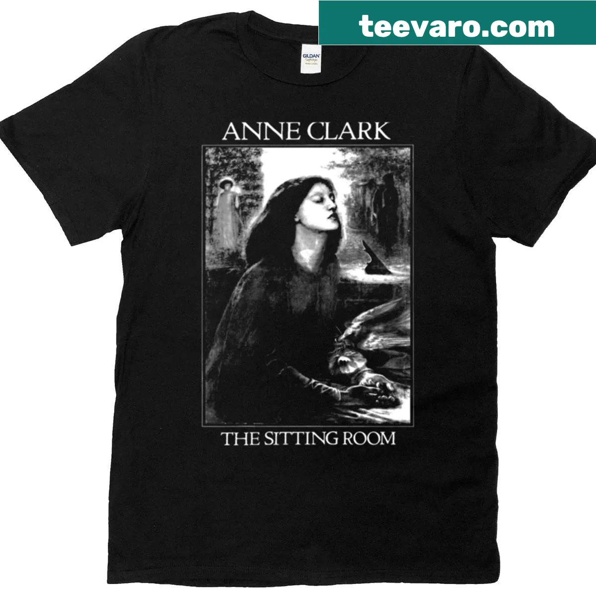 T-shirt inspired by Anne Clark's artwork, celebrating music and creativity. — on a men's t-shirt