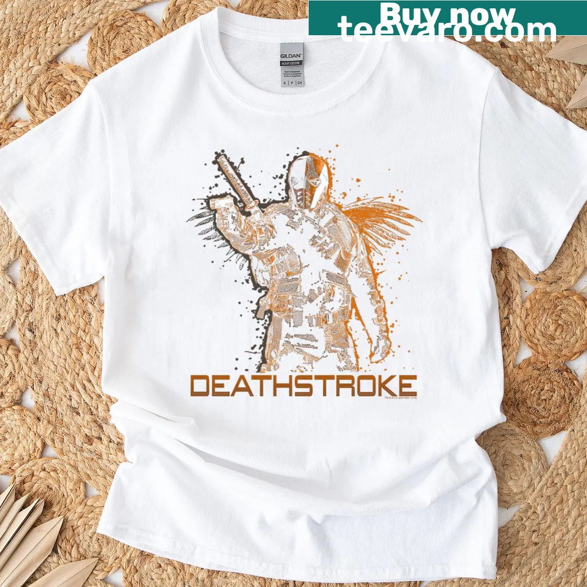 T-shirt featuring Deathstroke from the Arrow TV series in an action graphic. — on a men's t-shirt