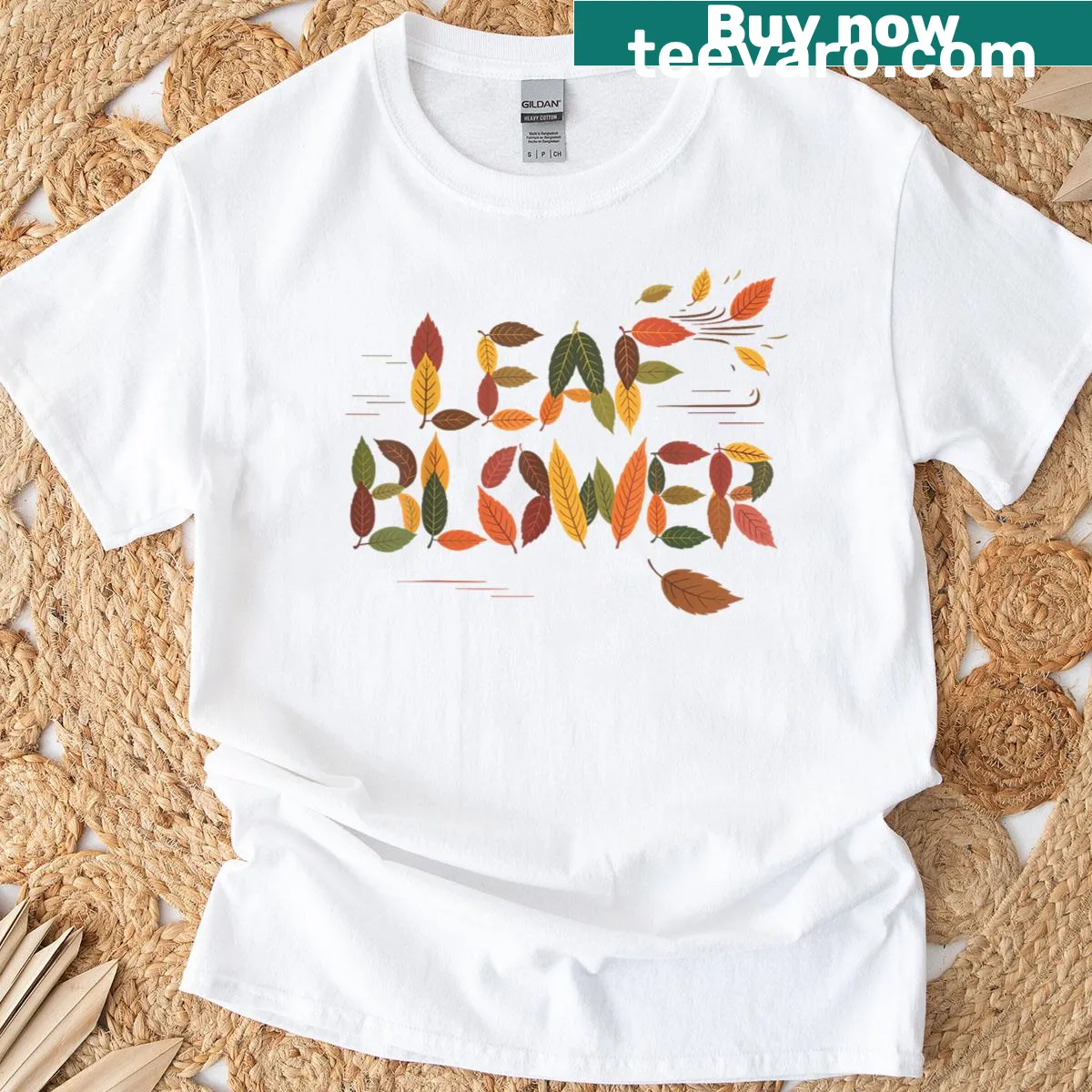 Funny leaf blower design for Thanksgiving T-shirt — on a men's t-shirt