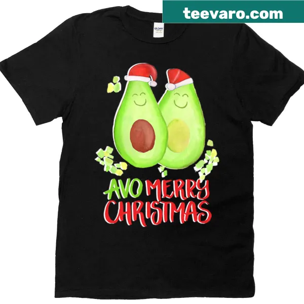 Cute avocado graphic Christmas t-shirt with 'Avo Merry Christmas' text
