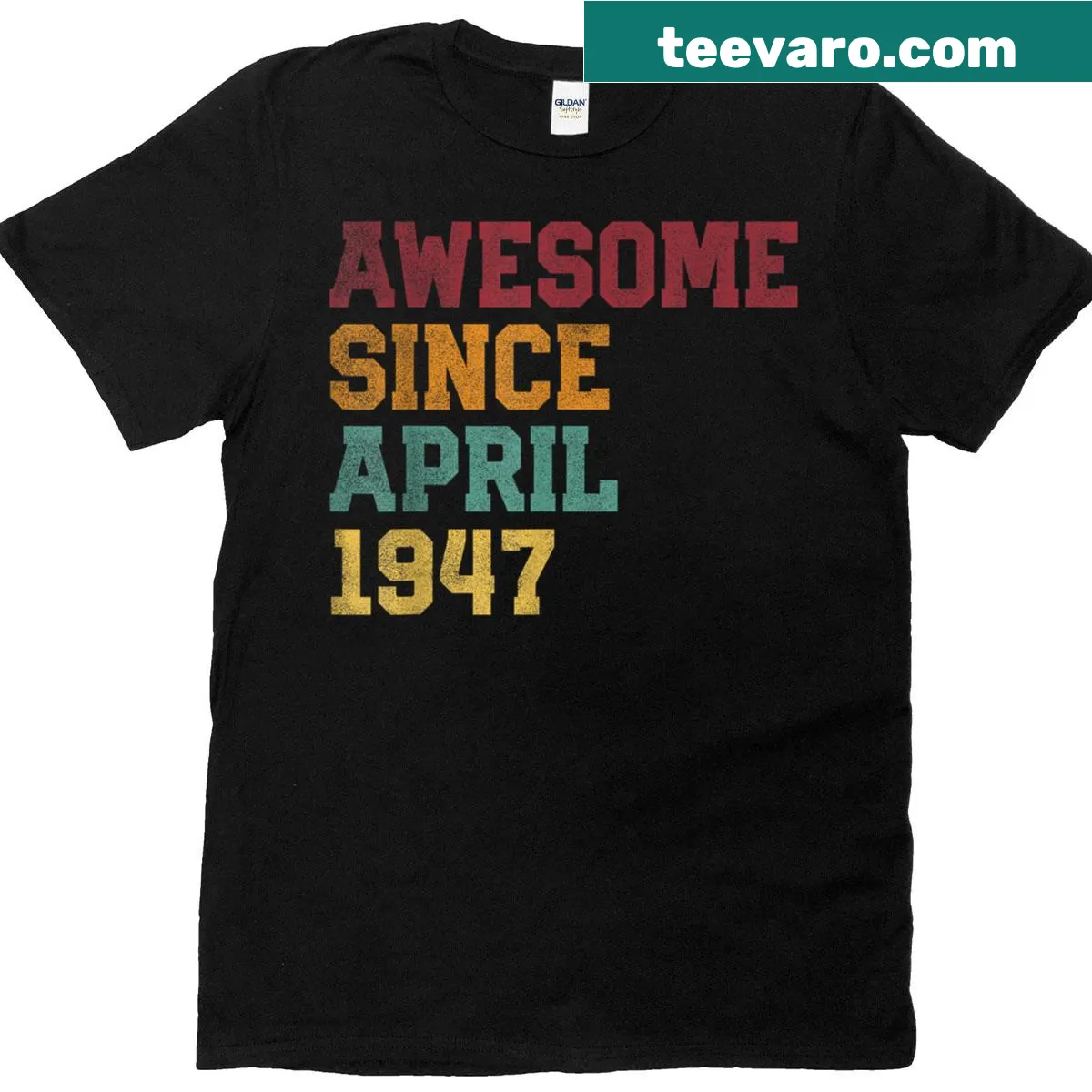 Retro birthday t-shirt celebrating 79 years since April 1947 — on a men's t-shirt