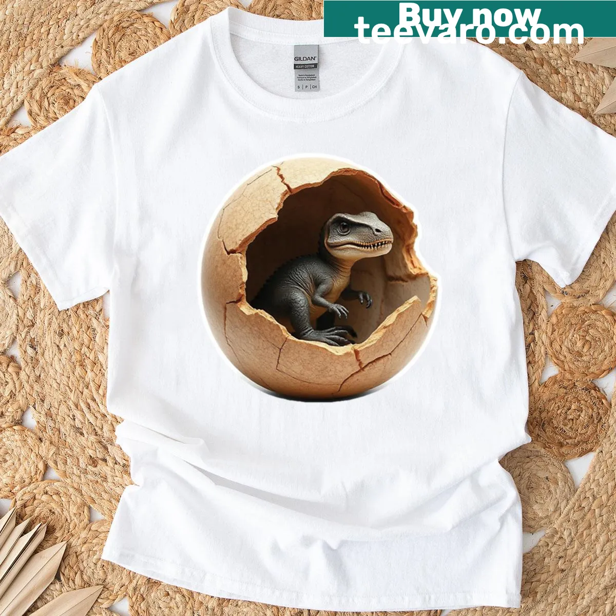 Cute baby dinosaur graphic on kids' t-shirt — on a men's t-shirt