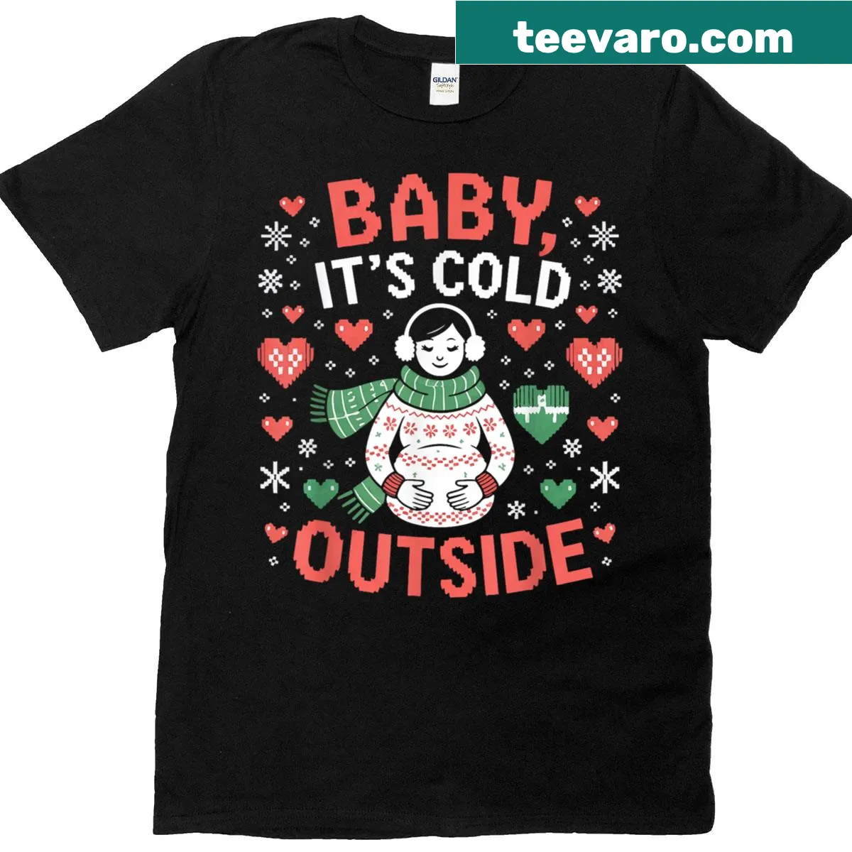 Pregnancy announcement T-shirt with 'Baby It's Cold Outside' text — on a men's t-shirt