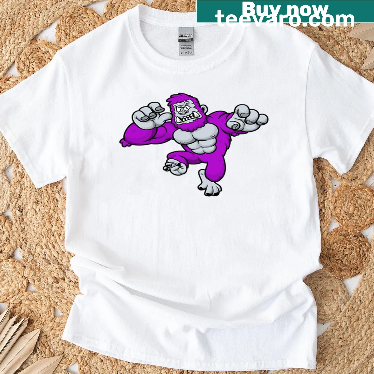 Cartoon big purple ape design on a kids' t-shirt — on a men's t-shirt