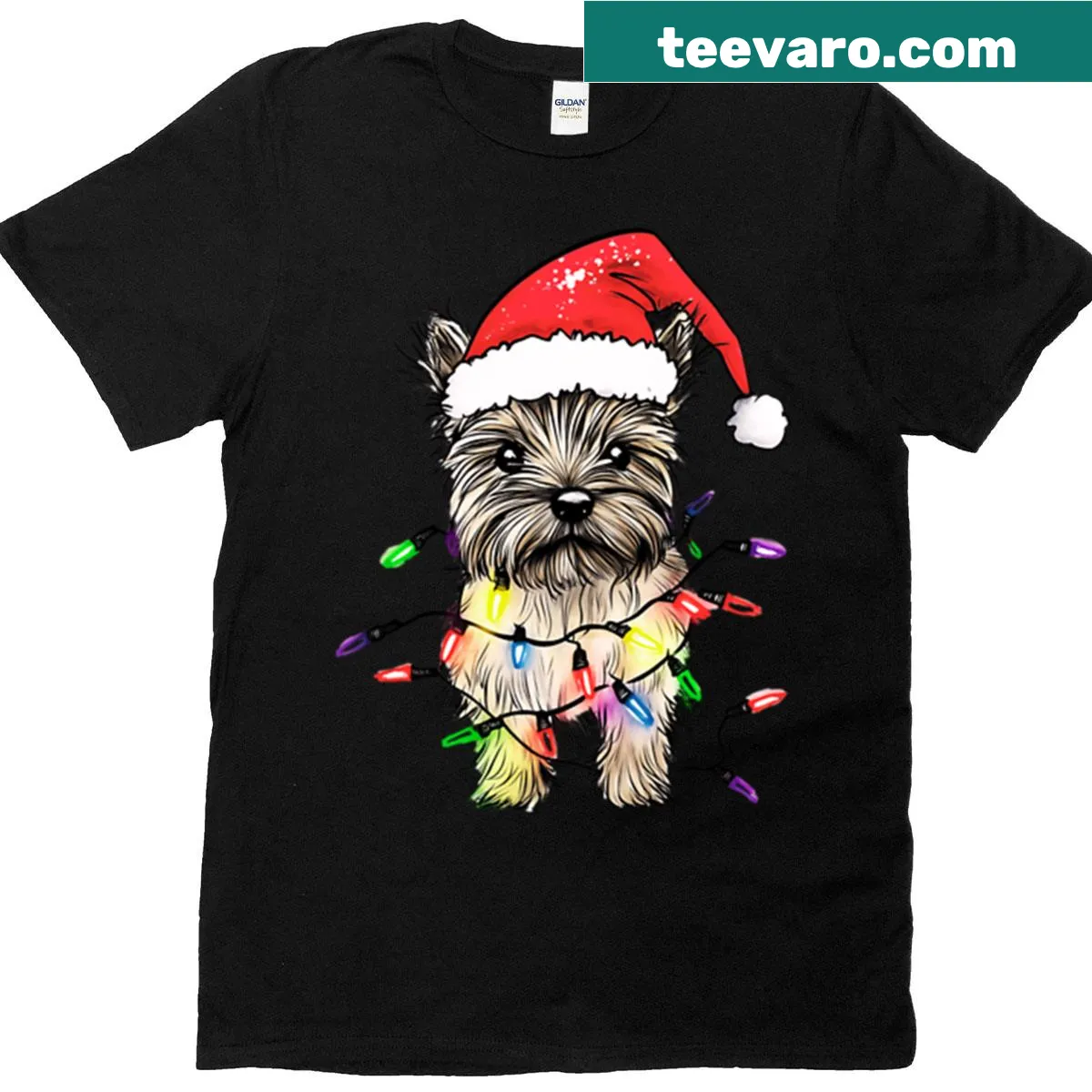 Cairn Terrier-themed Christmas t-shirt with festive design — on a men's t-shirt