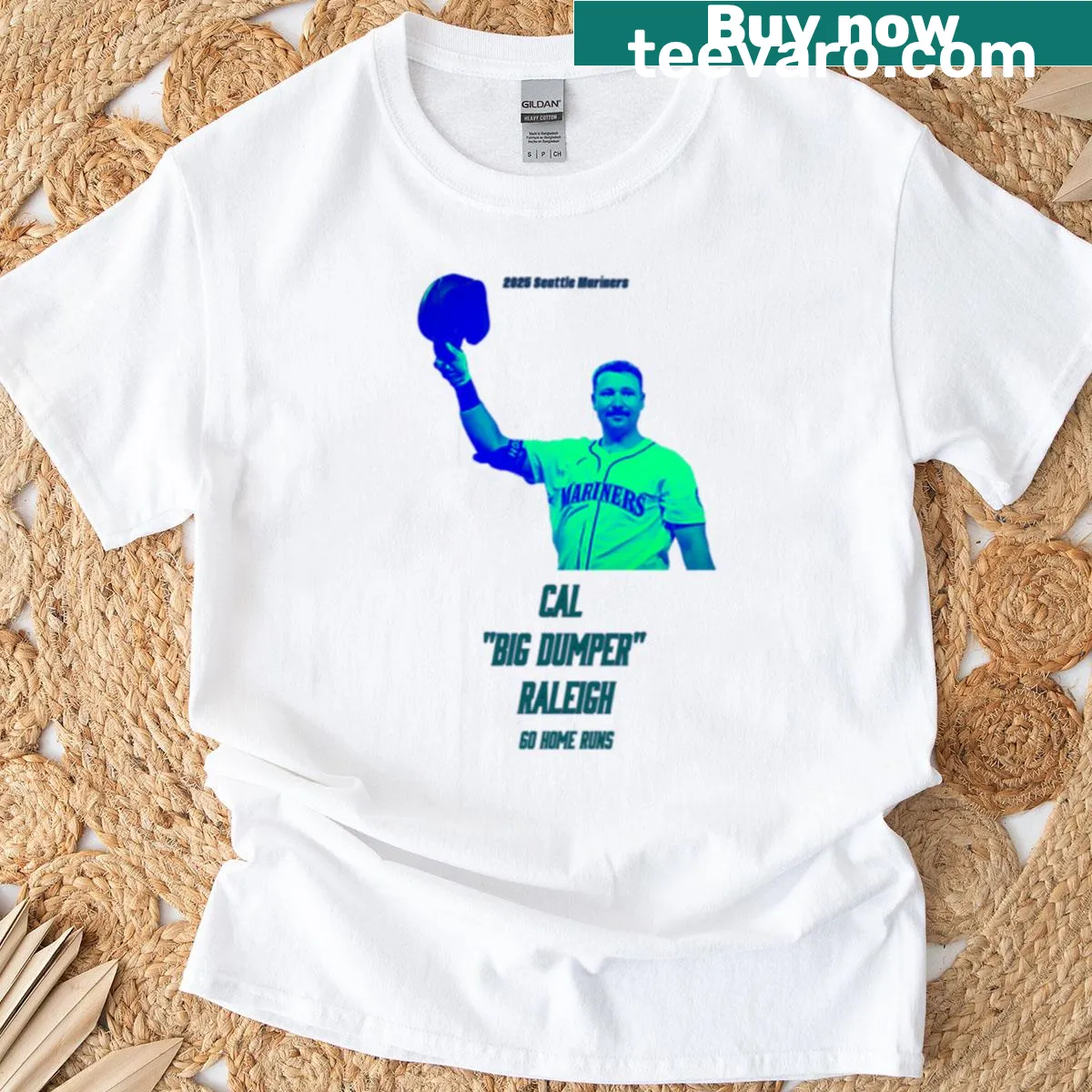 Typography design celebrating Cal Raleigh's 60 home runs on T-shirt — on a men's t-shirt