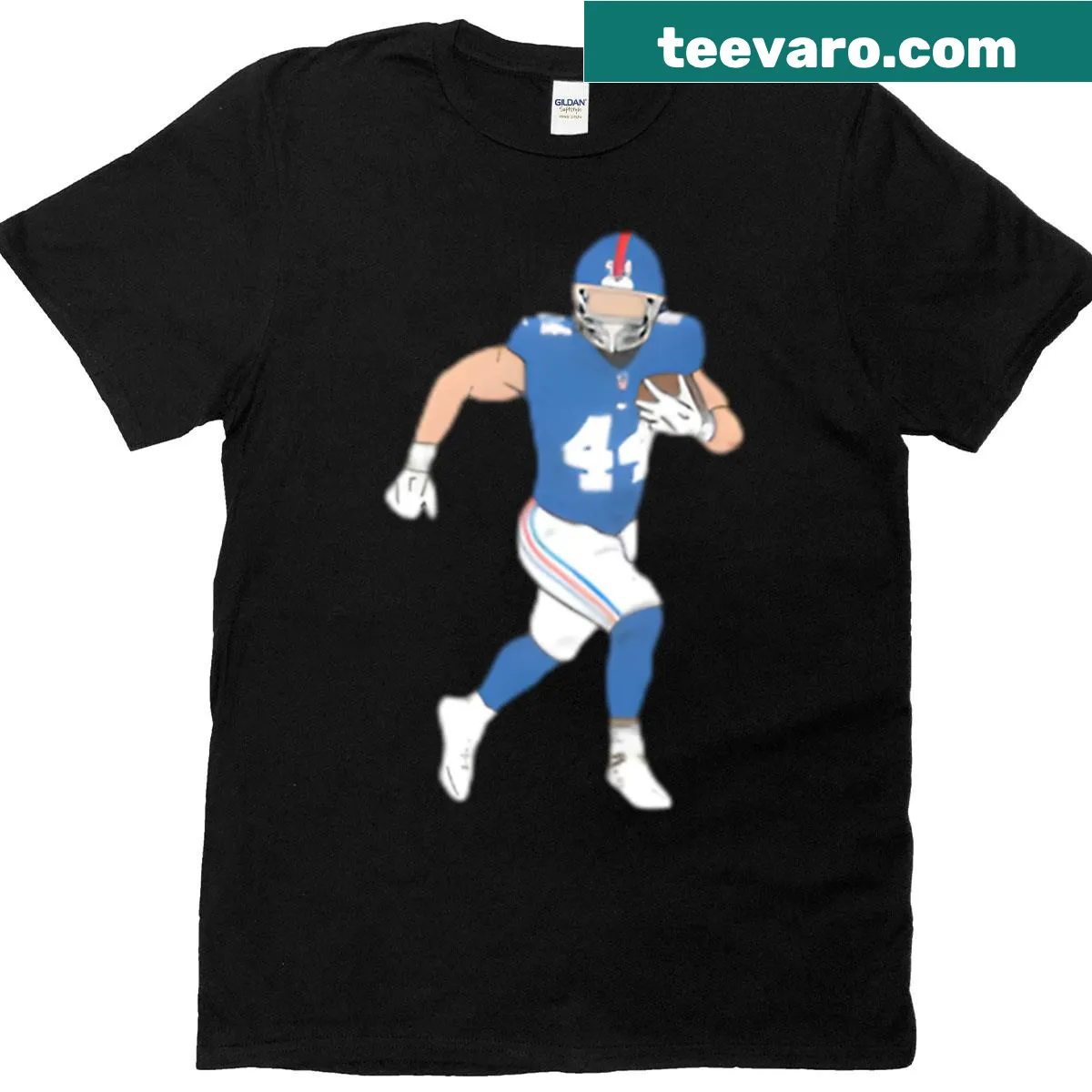 New York Giants T-shirt featuring Cam Skattebo name and logo — on a men's t-shirt
