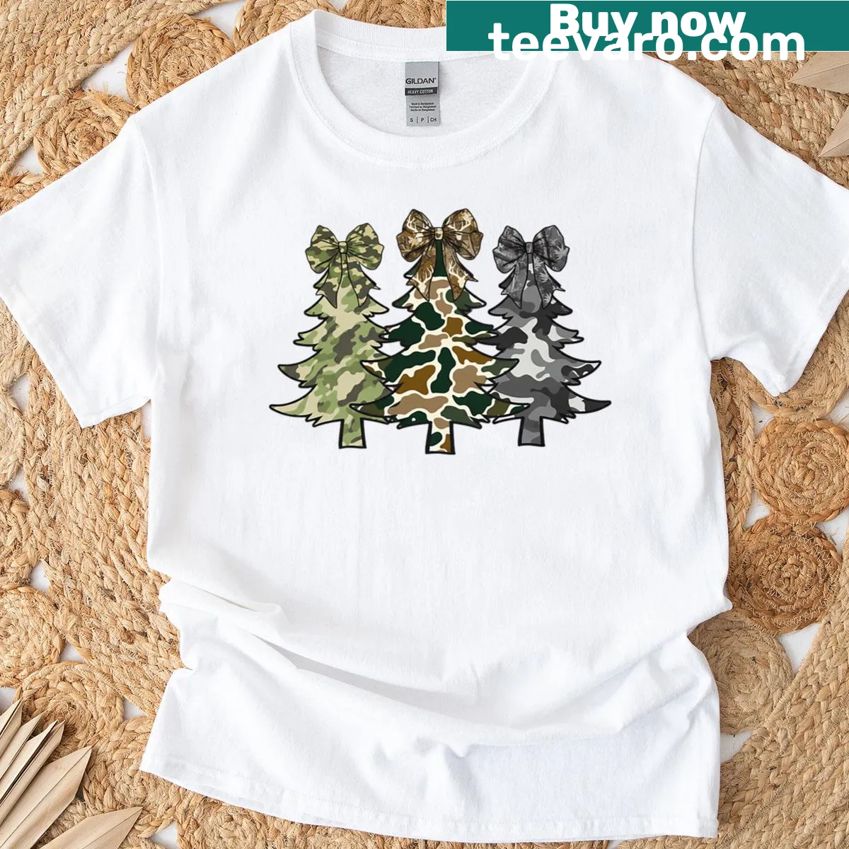 Camo-patterned Merry Christmas tree t-shirt with playful design. — on a men's t-shirt
