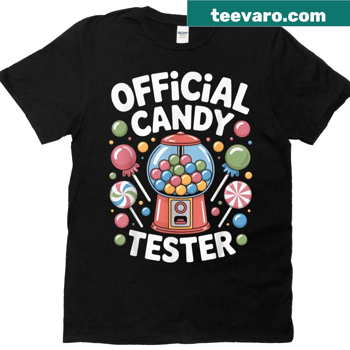 Candy tester humor t-shirt with bold typography — on a men's t-shirt