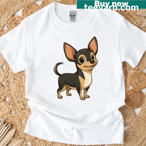 Cute cartoon Chihuahua t-shirt design for dog lovers.