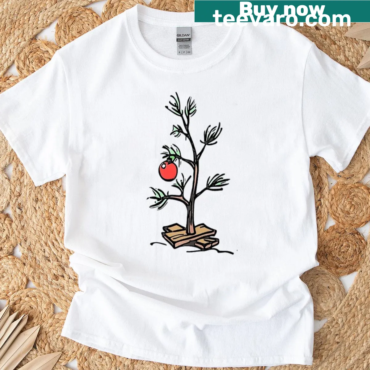 T-shirt featuring a classic Christmas tree design — on a men's t-shirt