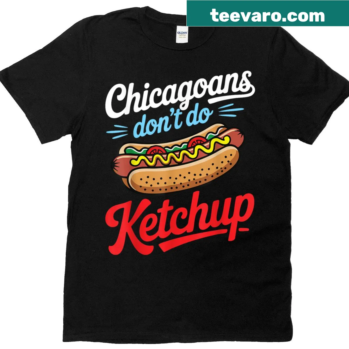 Funny t-shirt declaring 'Chicagoans Don't Do Ketchup' — on a men's t-shirt