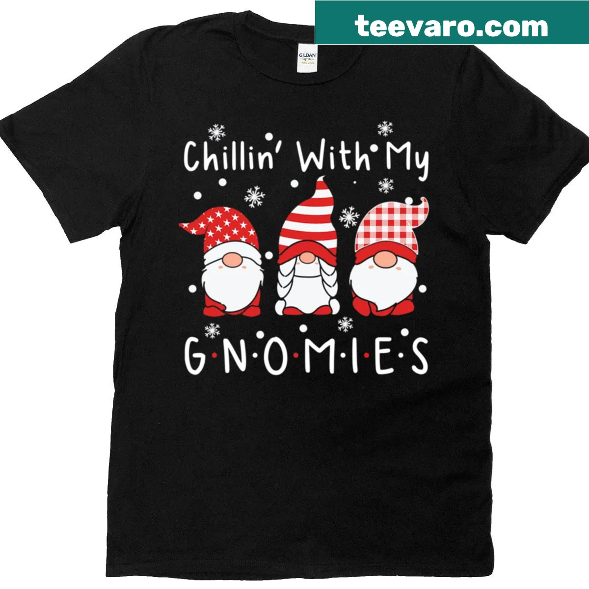 Cute Christmas gnomes graphic on a t-shirt — on a men's t-shirt